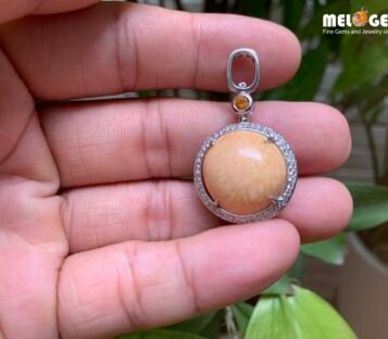 Natural Melo Melo Pearl Pendant With Sapphire And Diamond 2