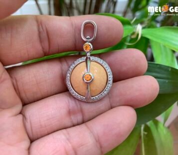 Natural Melo Melo Pearl Pendant With Sapphire And Diamond 3