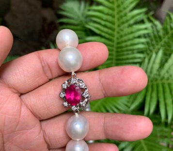 Natural Pearl Necklace With Ruby and Diamond Pendant 1