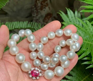 Natural Pearl Necklace With Ruby and Diamond Pendant 3