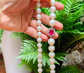 Natural Pearl Necklace With Ruby and Diamond Pendant 5