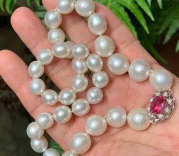 Natural Pearl Necklace With Ruby and Diamond Pendant 6