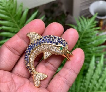 Platinum Dolphine Pin With Sapphires 3