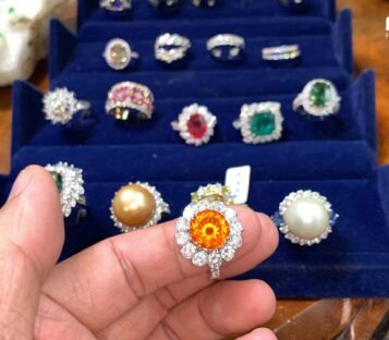 Round Cut Faceted Garnet Ring With Diamonds 4 Round Cut Faceted Garnet Ring With Diamonds 2