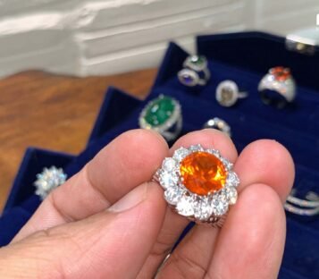 Round Cut Faceted Garnet Ring With Diamonds 3 Round Cut Faceted Garnet Ring With Diamonds 4