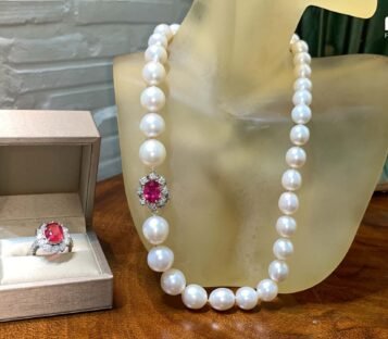 Set Of Luxury Faceted Ruby With Pearl And Diamond Jewelry 1