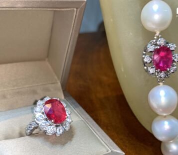 Set Of Luxury Faceted Ruby With Pearl And Diamond Jewelry 3