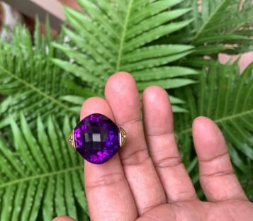 Gold Ring With Natural Faceted Amethyst, Amethyst Ring, Deep Purple Amethyst Ring