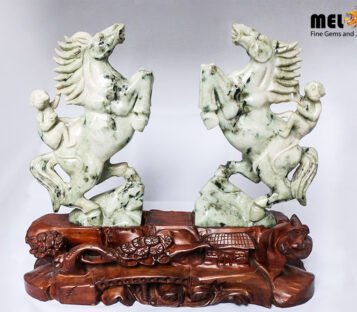 Natural Jade Fengshui Twin Horses Statue TPT11