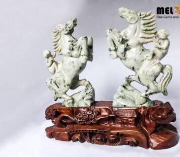 Natural Jade Fengshui Twin Horses Statue TPT11 2